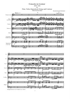 Triple Concerto for Flute, Violin and Harpsichord in A Minor, BWV 1044: Score, parts by Johann Sebastian Bach