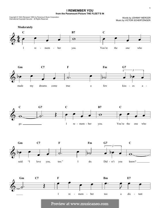 I Remember You (Diana Krall): melodia by Victor Schertzinger