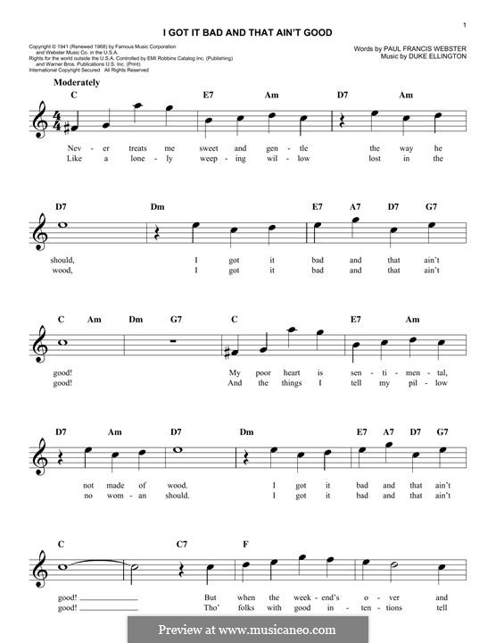 I Got It Bad and That Ain't Good: melodia by Duke Ellington