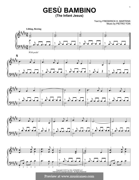 Gesu Bambino (The Infant Jesus): Para Piano by Pietro Yon