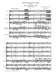 Concerto for Flute and Strings in C Major, RV 447: Version for oboe, strings and continuo - score and parts by Antonio Vivaldi
