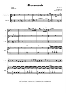 Oh Shenendoah (Shenandoah): Duet for soprano and alto saxophone by folklore