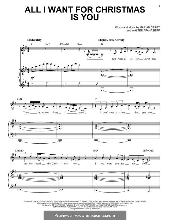 Vocal version: Para vocais e piano by Mariah Carey, Walter Afanasieff