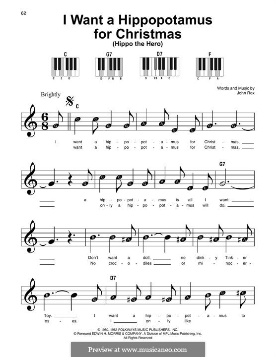 I Want a Hippopotamus for Christmas (Hippo the Hero): Para Piano by John Rox