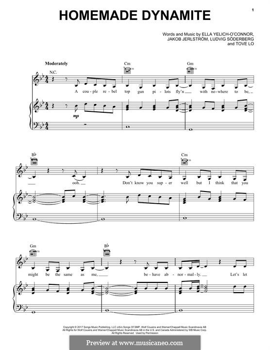 Homemade Dynamite (Lorde): Para vocais e piano (ou Guitarra) by Ella Yelich-O'Connor, Tove Lo, Jakob Jerlstrom, Ludvig Soderberg