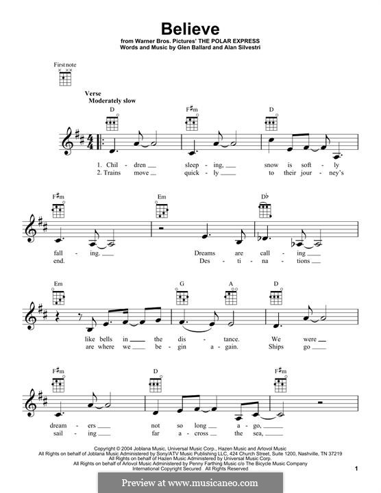 Believe (from The Polar Express): para ukulele by Alan Silvestri, Glen Ballard