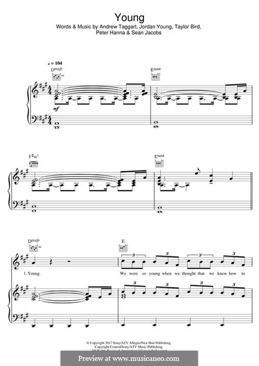 Young (The Chainsmokers): Para vocais e piano (ou Guitarra) by Andrew Taggart, Peter Hanna, Taylor Bird, Jordan Young, Sean Jacobs