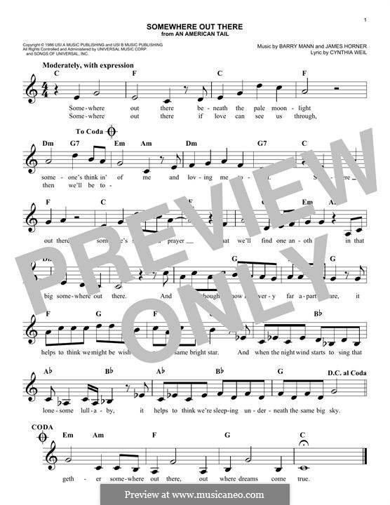 Somewhere Out There (from An American Tail): melodia by Barry Mann, Cynthia Weil, James Horner