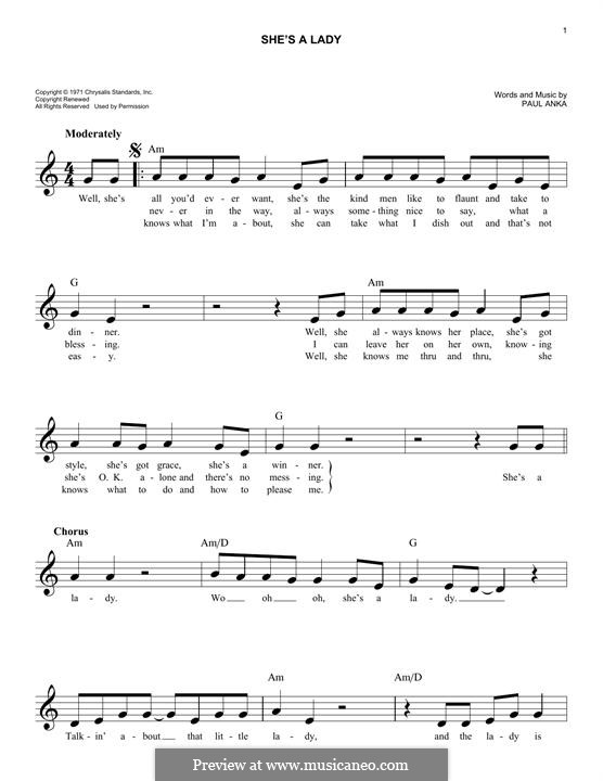 She's a Lady (Tom Jones): melodia by Paul Anka