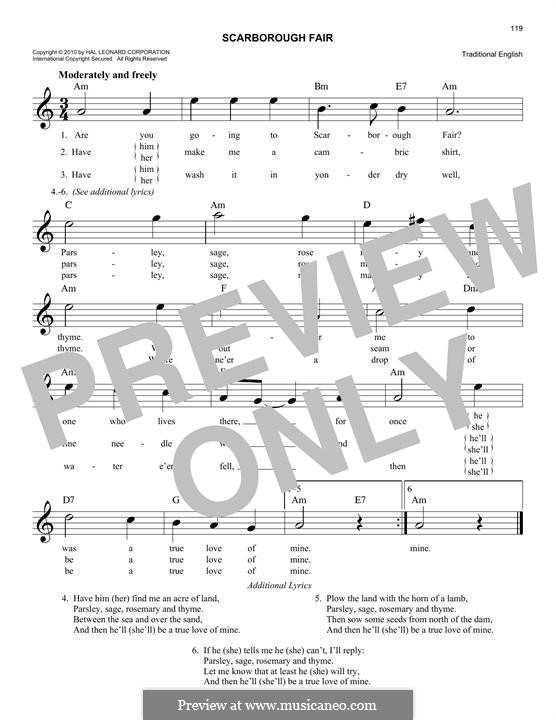 Scarborough Fair (Ptintable scores): melodia by folklore