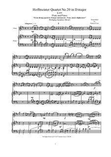String Quartet No.20 in D Major 'Hoffmeister', K.499: Arrangement for flute and piano - score and part by Wolfgang Amadeus Mozart