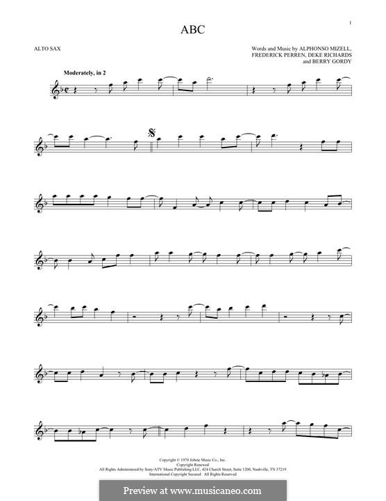ABC (The Jackson 5): para Saxofone Alto by Alphonso Mizell, Berry Gordy, Deke Richards, Freddie Perren