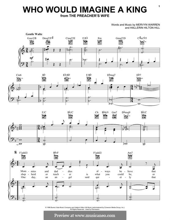 Who Would Imagine a King (Whitney Houston): Para vocais e piano (ou Guitarra) by Hallerin Hilton Hill, Mervyn Warren