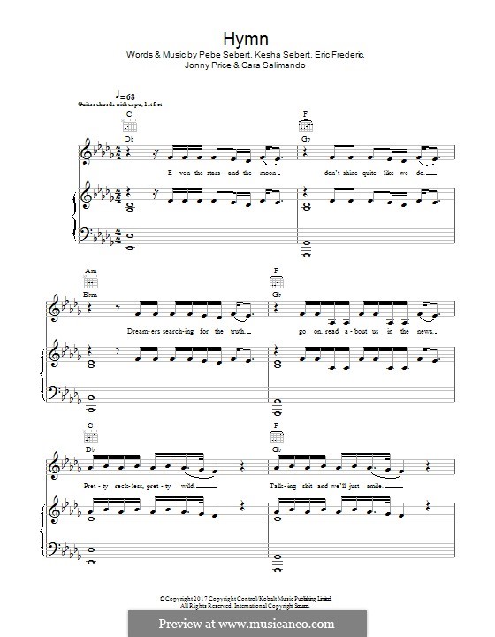 Hymn (Kesha): Para vocais e piano (ou Guitarra) by Kesha Sebert, Pebe Sebert, Eric Frederic, Cara Salimando, Jonny Price