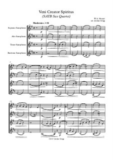 Veni Creator Spiritus: For SATB sax quartet by Wolfgang Amadeus Mozart