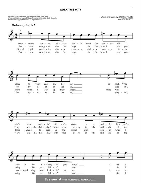 Walk This Way (Aerosmith and Run D.M.C.): melodia by Joe Perry, Steven Tyler