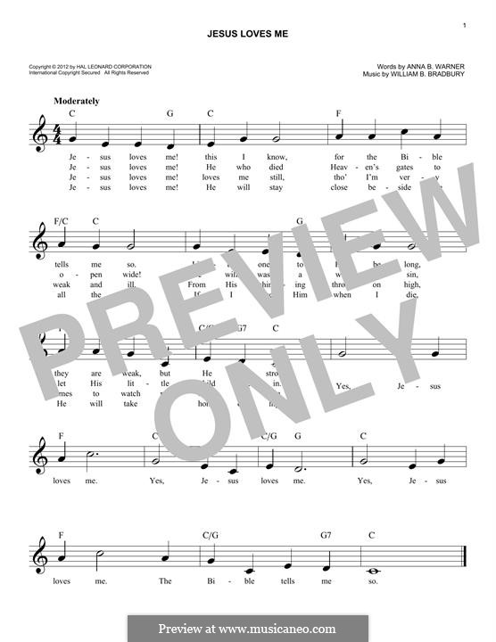 Jesus Loves Me: melodia by William Batchelder Bradbury