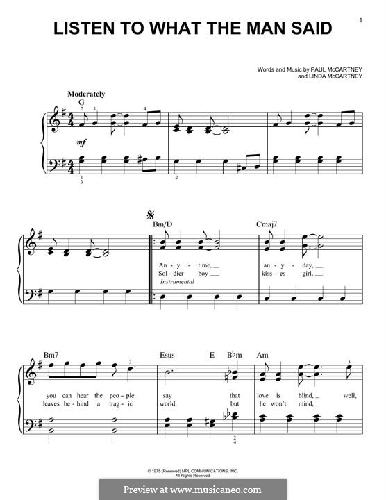 Listen to What the Man Said (Wings): Para Piano by Linda McCartney, Paul McCartney