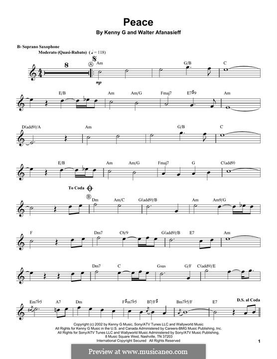 Peace por Kenny G., W. Afanasieff Partituras on músicaNeo