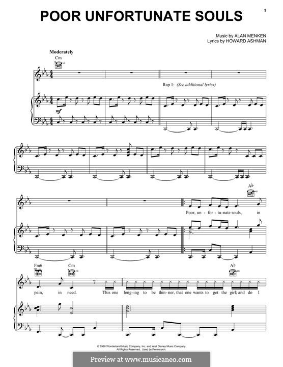 Poor Unfortunate Souls (from The Little Mermaid): Para vocais e piano (ou Guitarra) by Alan Menken