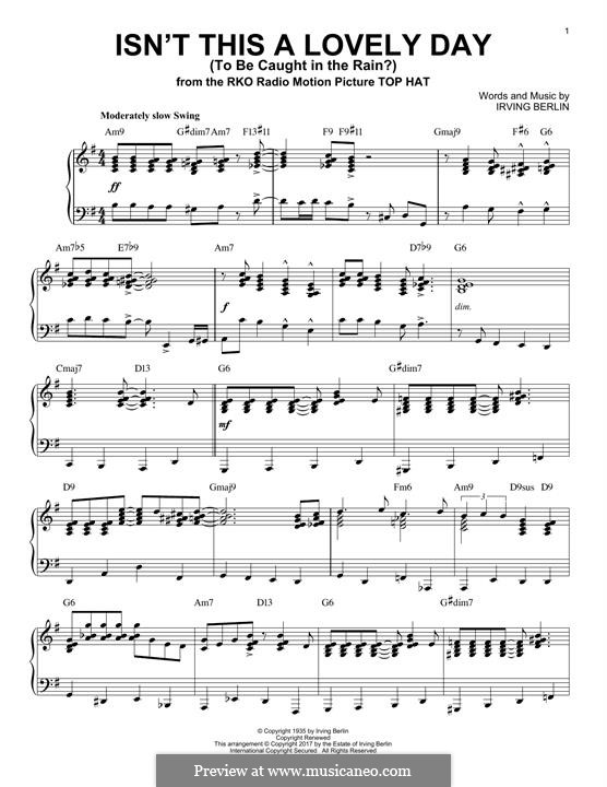 Isn't This a Lovely Day (To Be Caught in the Rain?): For piano (jazz version) by Irving Berlin