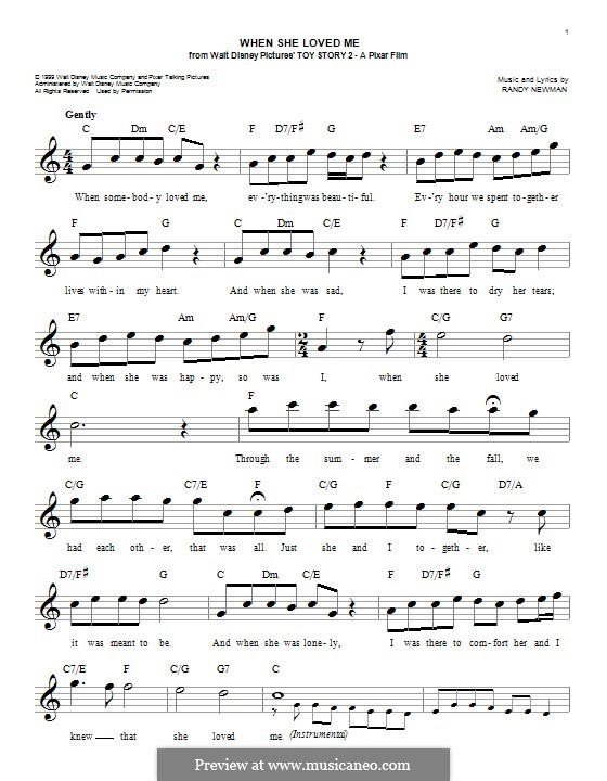 When She Loved Me (from Toy Story 2): melodia by Randy Newman