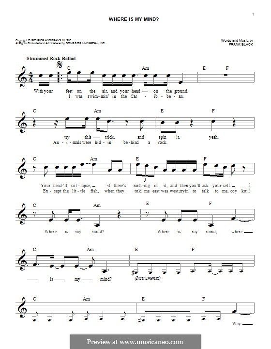 Where Is My Mind (The Pixies): melodia by Black Francis