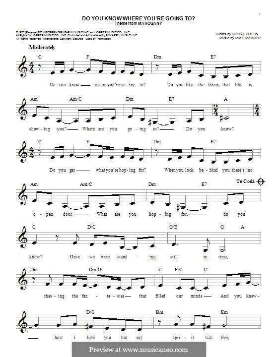 Do You Know Where You're Going To? (Diana Ross): melodia by Gerry Goffin, Michael Masser
