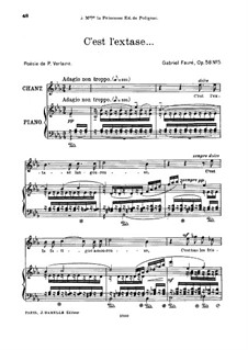 Five Songs, Op.58: No.5 C'est l'extase, for high voice by Gabriel Fauré