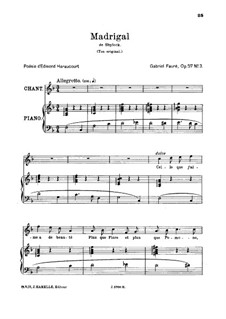 Shylock. Suite, Op.57: Movement III. Madrigal, for high voice by Gabriel Fauré