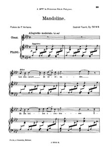 Five Songs, Op.58: No.1 Mandoline, for high voice by Gabriel Fauré