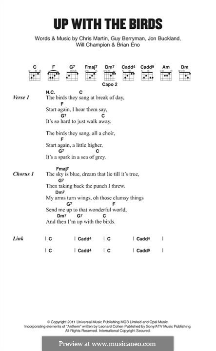 Up with the Birds (Coldplay): Letras e Acordes by Brian Eno, Chris Martin, Guy Berryman, Jonny Buckland, Will Champion