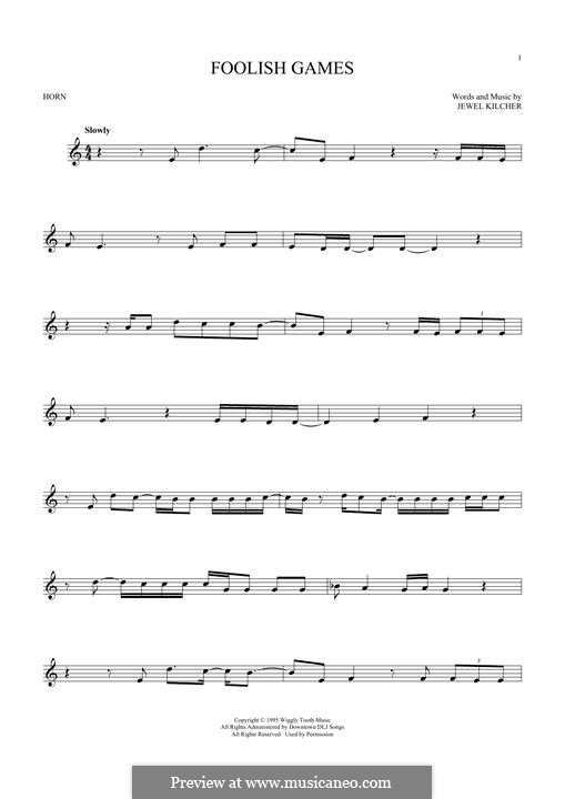 Foolish Games (Jewel): For horn by Jewel Kilcher
