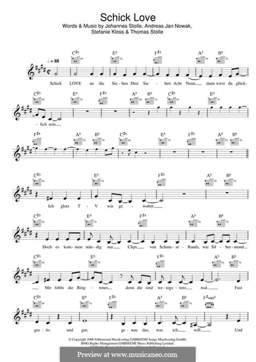 Schick Love (Silbermond): melodia by Johannes Stolle, Thomas Stolle, Andreas Jan Nowak, Stefanie Kloss