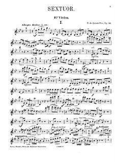 Sextet for Piano and Strings No.3, Op.43: violino parte I by René de Boisdeffre