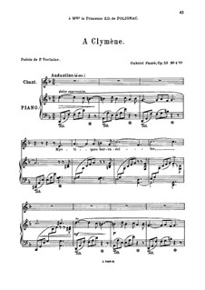 Five Songs, Op.58: No.4 A Clymène, for medium voice by Gabriel Fauré