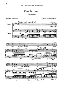 Five Songs, Op.58: No.5 C'est l'extase, for medium voice by Gabriel Fauré