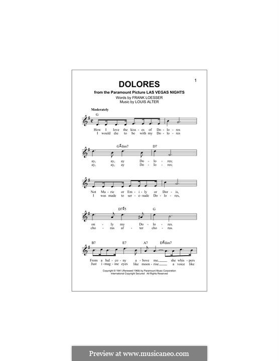 Dolores (from Las Vegas Nights): melodia by Louis Alter