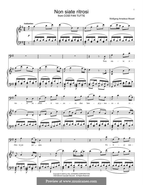 Non siate ritrosi: Para vocais e piano by Wolfgang Amadeus Mozart