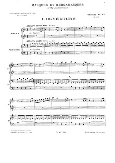 Masques et Bergamasques, Op.112: para piano de quadro mãos by Gabriel Fauré
