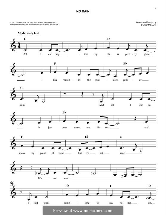 No Rain (Blind Melon): melodia by Brad Smith, Christopher Thorn, Glen Graham, Roger Stevens, Shannon Hoon