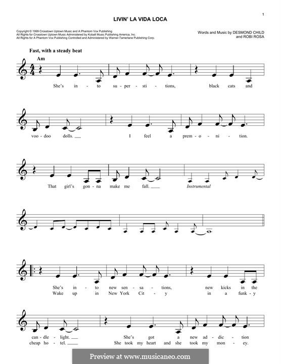 Livin' la vida loca (Ricky Martin): melodia by Desmond Child, Robi Rosa