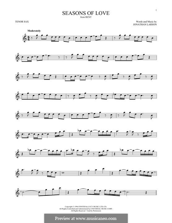 Seasons of Love (from Rent): para saxofone tenor by Jonathan Larson