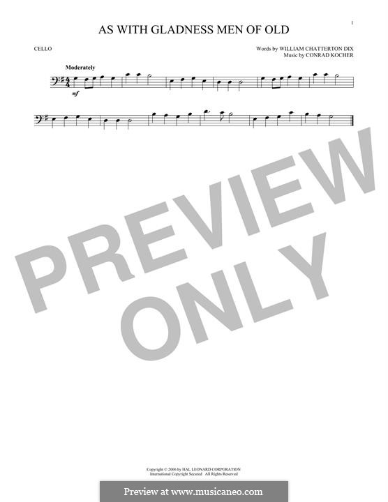 As with Gladness Men of Old: para violoncelo by Conrad Kocher
