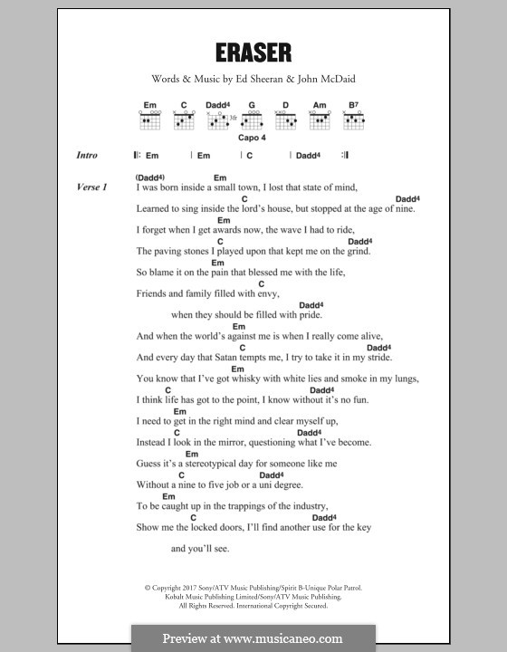 Eraser por E. Sheeran, J. McDaid Partituras on músicaNeo