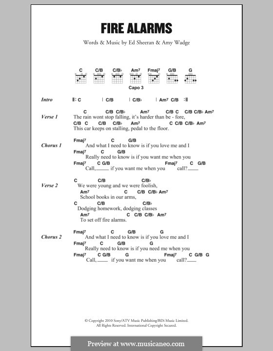 Fire Alarms: Letras e Acordes by Ed Sheeran, Amy Wadge