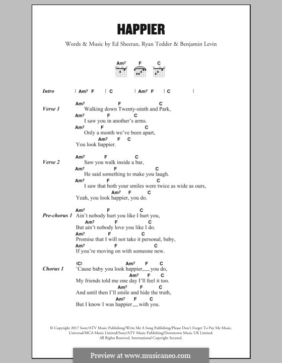 Happier: Letras e Acordes by Ed Sheeran, Benjamin Levin, Ryan B Tedder