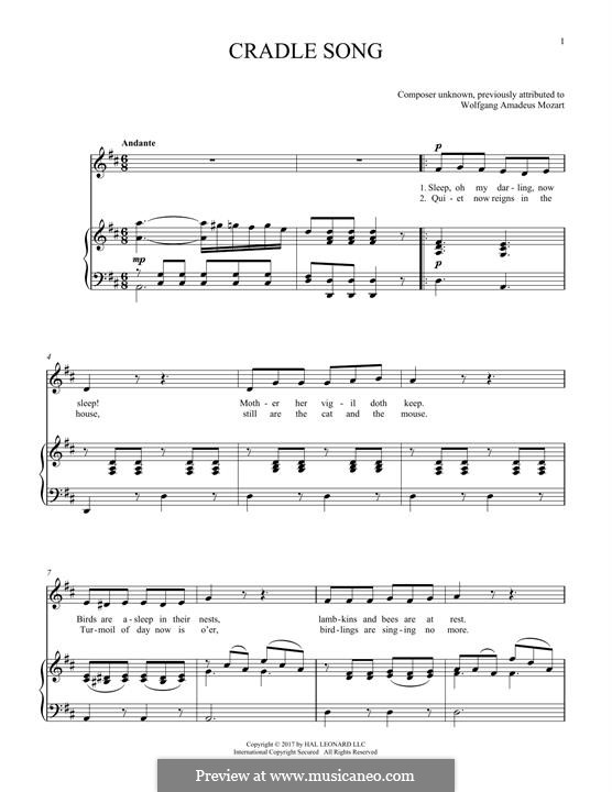 Lullaby, K.350: Para vocais e piano by Wolfgang Amadeus Mozart