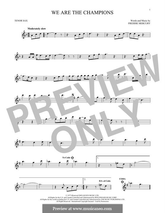 We are the Champions (Queen): para saxofone tenor by Freddie Mercury