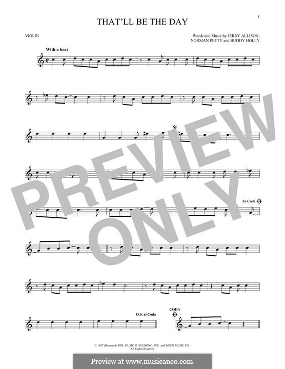 That'll Be the Day: para violino by Buddy Holly, Jerry Allison, Norman Petty